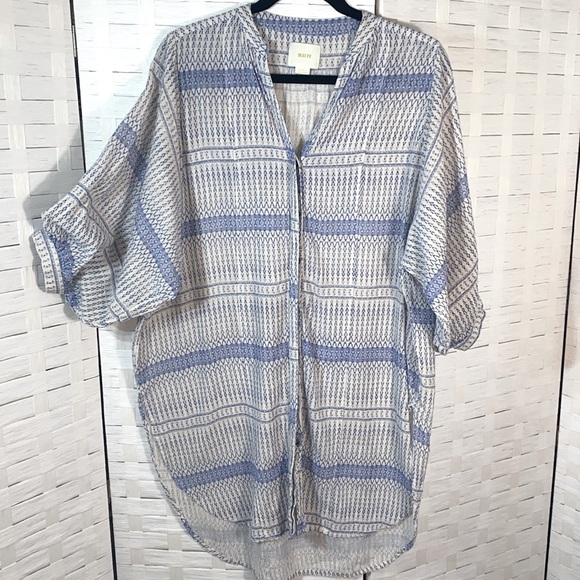 Maeve Tops - Anthropologie Maeve Lena Blue/Ivory Yarn Dyed Balloon Sleeve Oversized Size XS